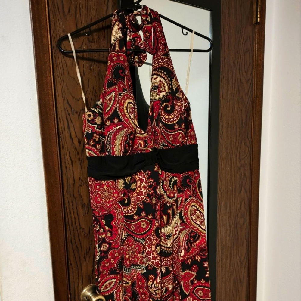 Red Paisley Halter High-Low Dress